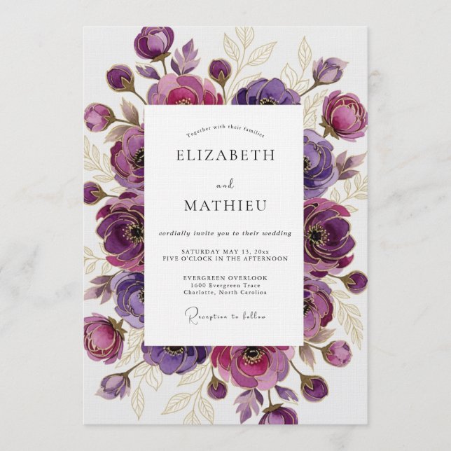 Convites Purple Ethereal Bloom Wedding (Frente)
