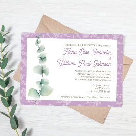 Convites Purple Eucalyptus Floral Wedding Invitation