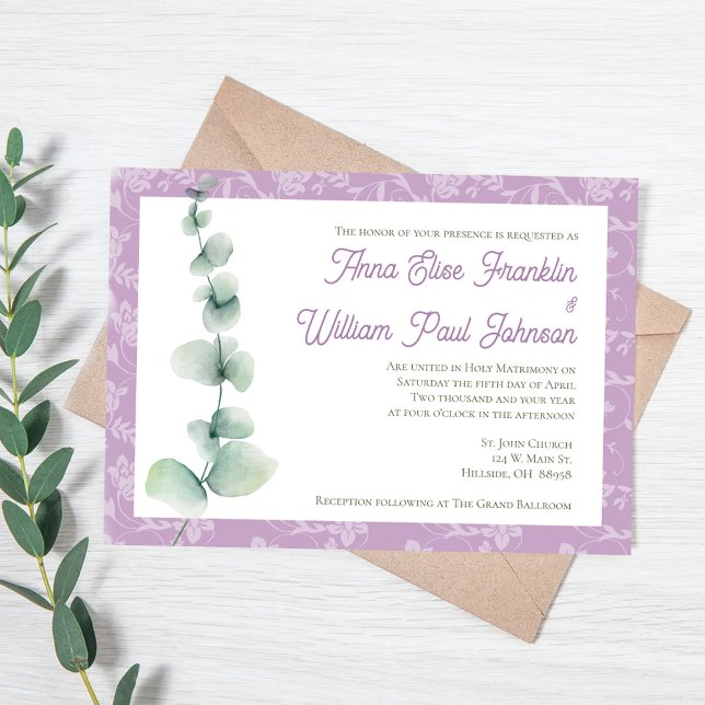 Convites Purple Eucalyptus Floral Wedding Invitation (Purple Eucalyptus Floral Wedding Invitation)