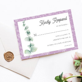 Convites Purple Eucalyptus Floral Wedding RSVP Card