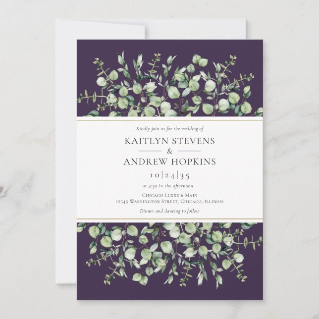 Convites Purple Eucalyptus  Wedding (Frente)
