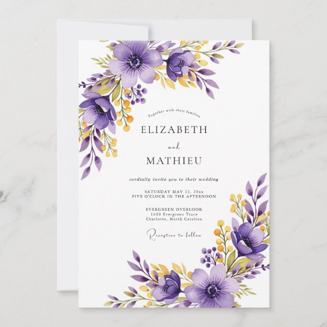 Convites Purple Exquisite Spring Wedding (Frente)