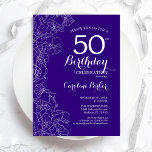 Convites Purple Floral 50ª Festa de aniversário<br><div class="desc">Floral roxo 50º Convite de aniversário. Design minimalista moderno com desenhos botânicos em destaque e letra de script de tipografia. Simples trendy convida cartão perfeito para uma festa de na moda. Pode ser personalizado para qualquer idade. Impressos convites Zazzle ou modelo de impressão digital instantânea para download.</div>