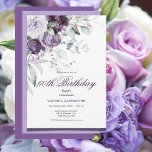 Convites Purple Floral 60º Aniversário Aquarela Moderna<br><div class="desc">Lindas flores púrpuras de aquarela com verde claro de aquarela fluindo sobre o roteiro de rico e fontes modernas em coordenação do Convite de aniversário 60º de cor púrpura. Tão chique e sofisticada. O verso desse convite é feito em cor de lavanda para misturar com a cascata de flores fluindo...</div>
