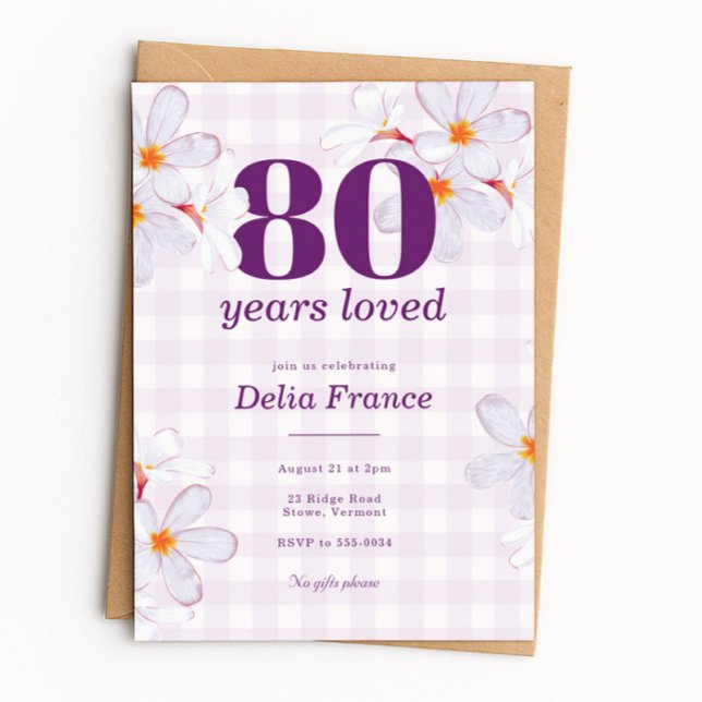 Convites Purple Floral 80 Years Loved Birthday Party (Criador carregado)