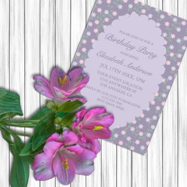 Convites Purple Floral Birthday (Criador carregado)