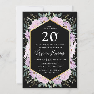 Convites Purple Floral Black 220 Aniversário