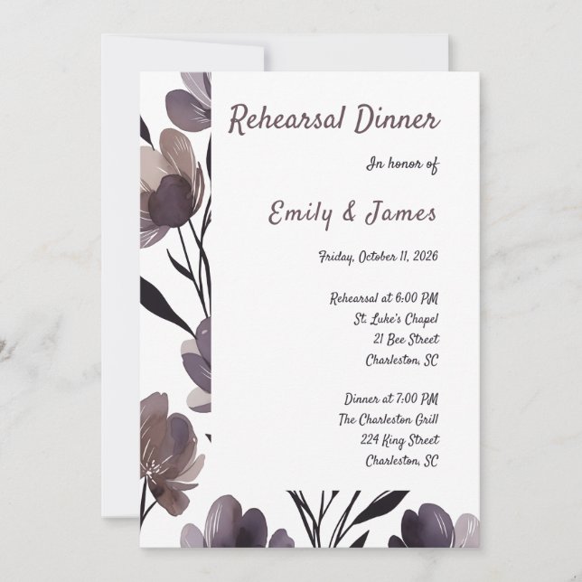 Convites Purple Floral Botanical Wedding (Frente)