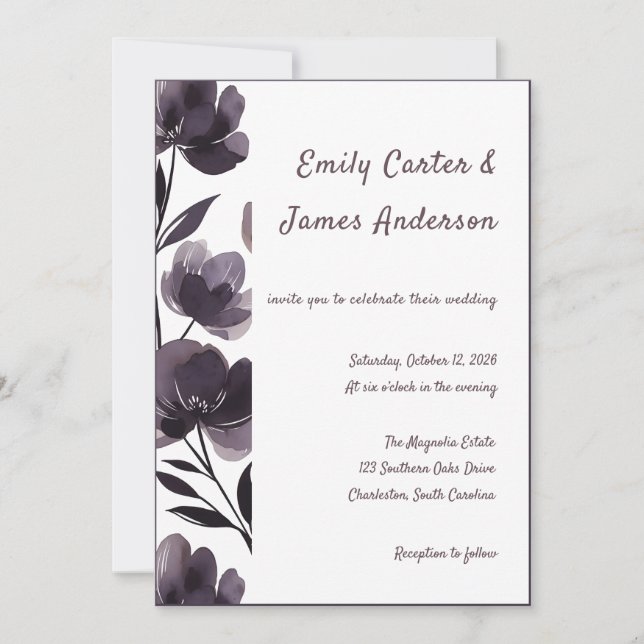 Convites Purple Floral Botanical Wedding (Frente)