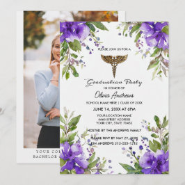 Convites Purple Floral BSN Nursing Graduation Invitation | 