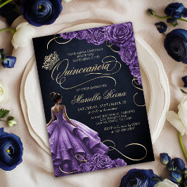 Convites Purple Floral Dress Quinceañera