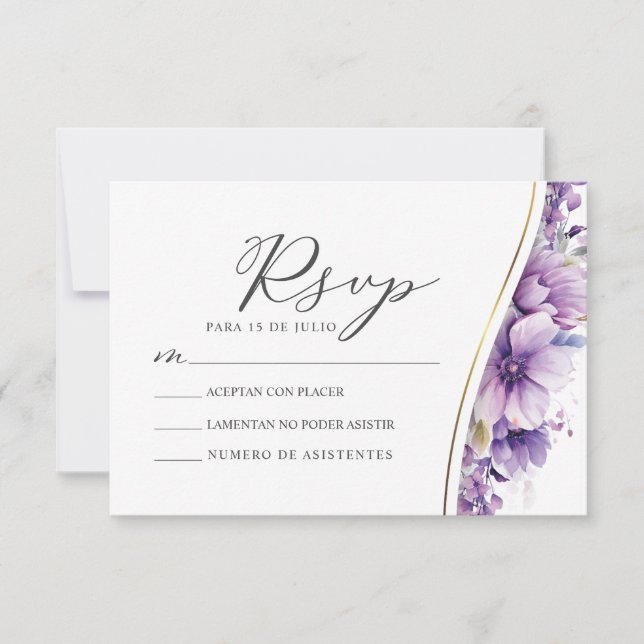Convites Purple Floral Foliage Nuestra Boda Wedding RSVP (Frente)