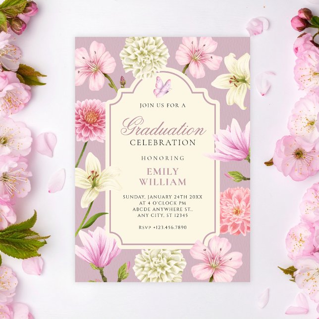 Convites Purple floral graduation (Criador carregado)