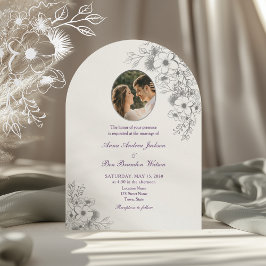 Convites Purple Floral Photo Arched Wedding