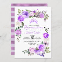 Purple Floral Primavera Quinceanera Birthday Invit