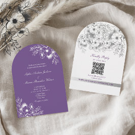 Convites Purple Floral QR Code Wedding