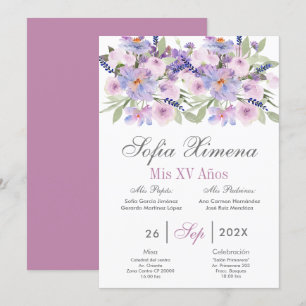 Convites Purple Floral Quinceañera Espanha