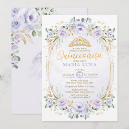 Convites Purple Floral Quinceañera Mis Quince 15 Birthday