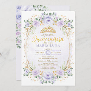 Convites Purple Floral Quinceañera Mis Quince 15 Birthday
