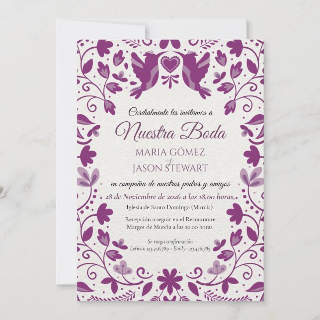 Convites Purple Floral Romantic Aesthetic Spanish Wedding (Frente)