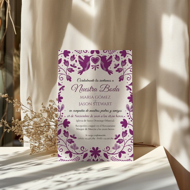 Convites Purple Floral Romantic Aesthetic Spanish Wedding (Purple Floral Romantic Aesthetic Spanish Wedding Invitation)