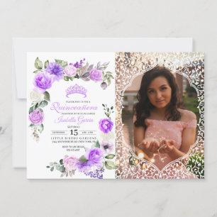 Convites Purple Floral Spring Quinceanera Birthday Photo In