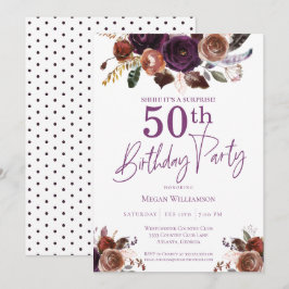 Convites Purple Floral Surprise 50th Festa de aniversário