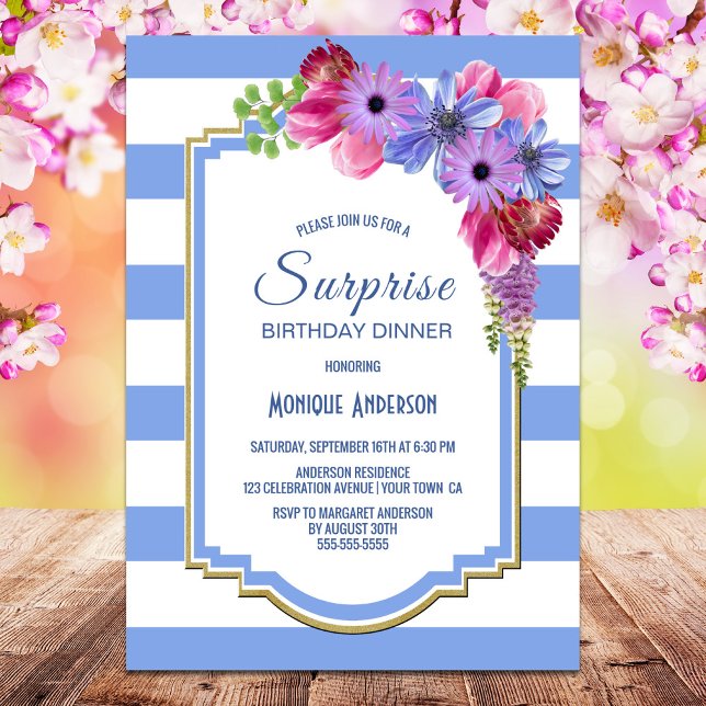 Convites Purple Floral Surprise Birthday Jantar Party (Criador carregado)