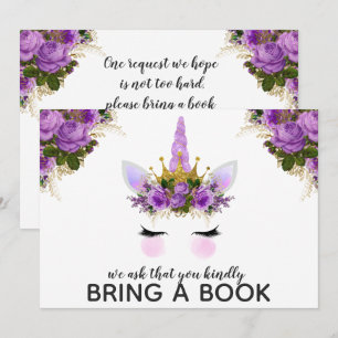 Convites Purple Floral Unicorn Princess Traga Um Livro