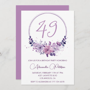 Convites Purple Floral Watercolor Elegante 49 anos