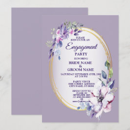 Convites Purple Floral Watercolor Golden Engagement Party