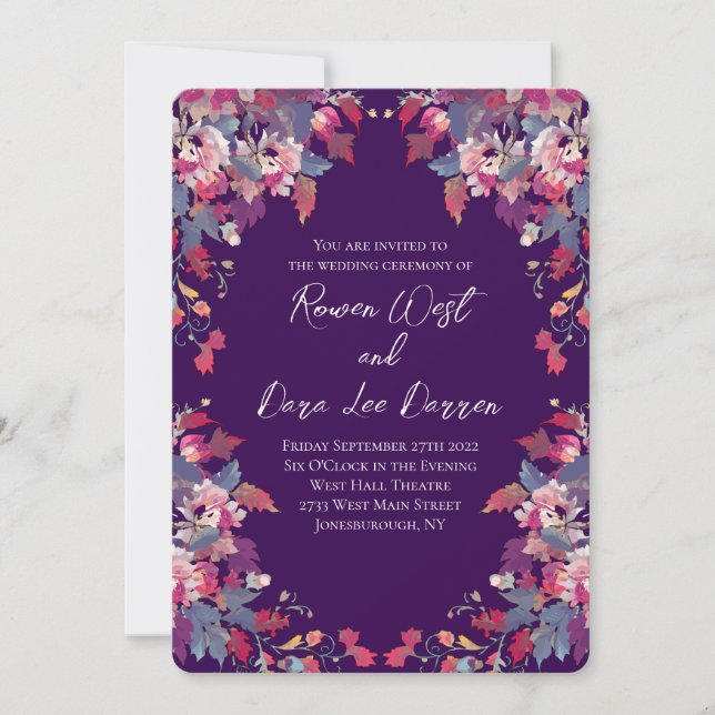 Convites Purple Floral Wedding Invitations Bold Fall (Frente)