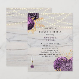 Convites Purple Floral Wood Lights Brunch & Bubble