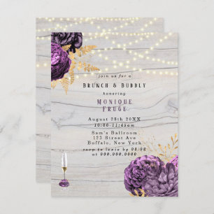 Convites Purple Floral Wood Lights Brunch & Bubble
