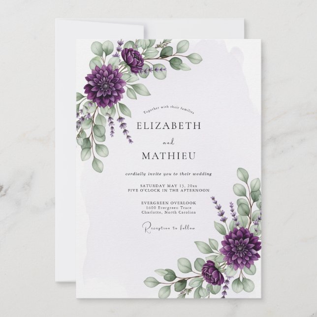 Convites Purple Flourishing Eucalyptus Wedding (Frente)