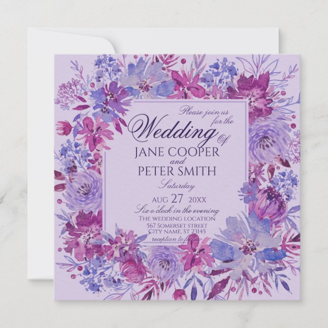 Convites Purple flowers Wedding Invitation (Frente)