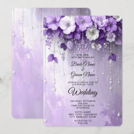 Convites Purple Flowers with Dangling Pearls Wedding