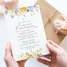 Convites Purple Flowers, Yellow Flowers, Boho, Confirmation