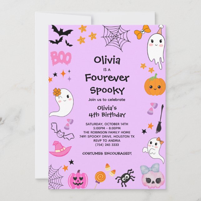 Convites Purple Four Ever Spooky Halloween 4º aniversário (Frente)