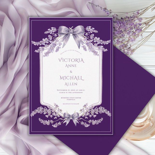 Convites Purple Frame Floral Elegant Wedding Invitation (Criador carregado)