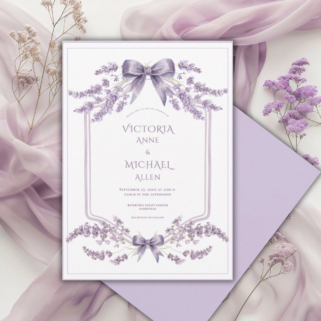 Convites Purple Frame Floral Elegant Wedding Invitation (Criador carregado)