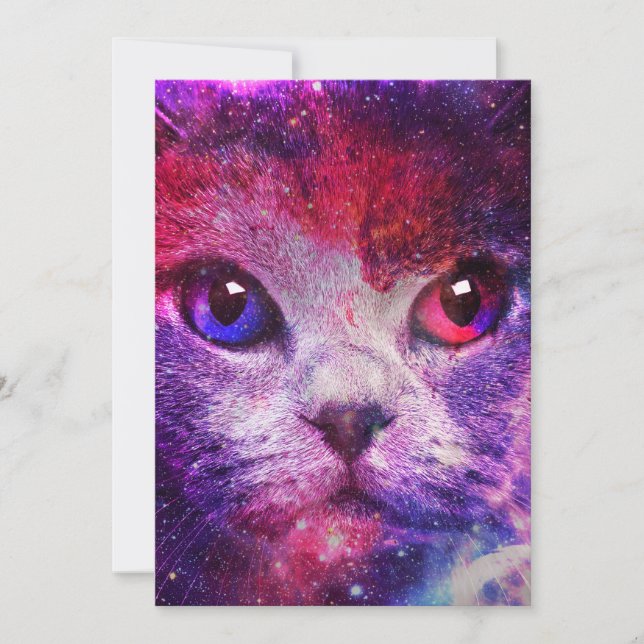 Convites Purple Galaxy Cat  (Frente)