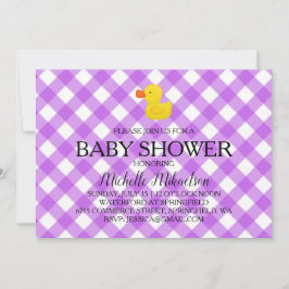 Convites Purple Gingham Rubber Duckie Baby Shower