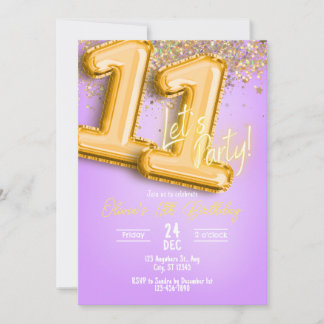 Convites Purple Glitter 11th Birthday Invitation