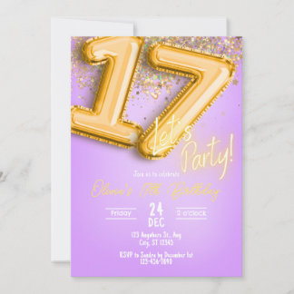 Convites Purple Glitter 17th Birthday Invitation