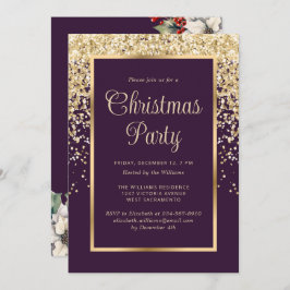 Convites Purple Gold Confetti Botanical Christmas Party