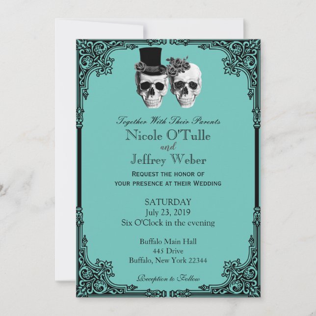 Convites Purple Goth Sugar Skull Wedding Invitation (Frente)