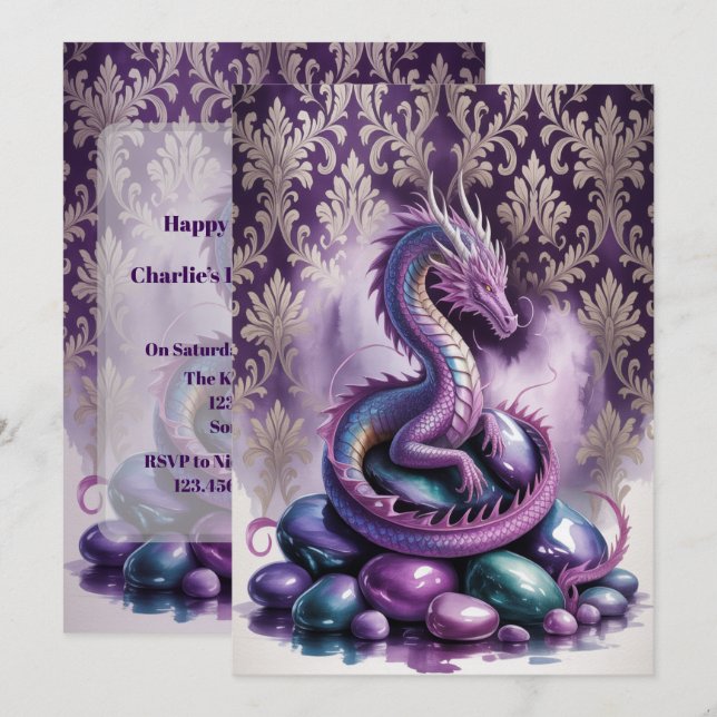 Convites Purple Gothic Dragon Birthday Party Bash (Frente/Verso)