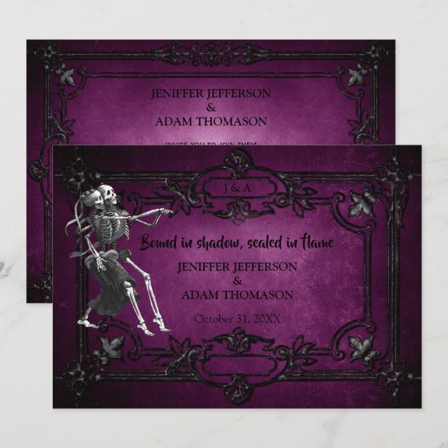 Convites Purple Gothic Halloween wedding invitation (Frente/Verso)