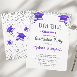 Convites Purple Gray double Celebration Graduation Party 